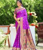 purple silk blend woven work traditional saree