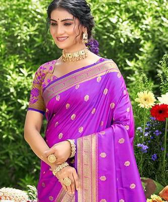 purple silk blend woven work traditional saree 2