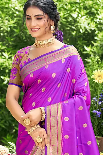 purple silk blend woven work traditional saree