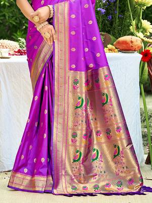 purple silk blend woven work traditional saree 3