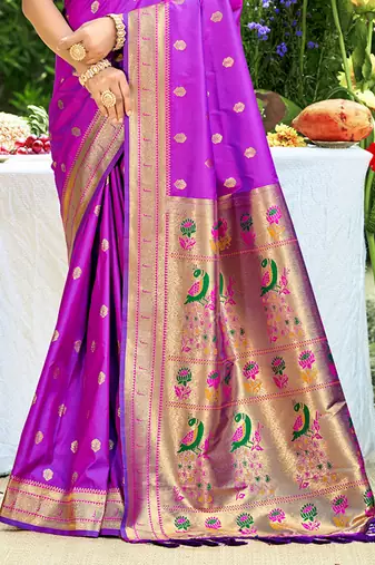 purple silk blend woven work traditional saree