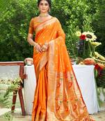 orange silk blend woven work traditional saree