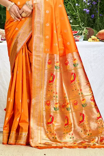 orange silk blend woven work traditional saree