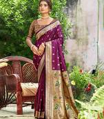 wine silk blend woven work traditional saree