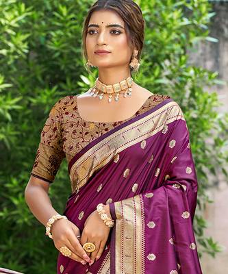 wine silk blend woven work traditional saree 2