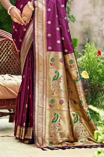 wine silk blend woven work traditional saree