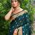 teal blue silk blend woven work traditional saree