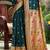 teal blue silk blend woven work traditional saree