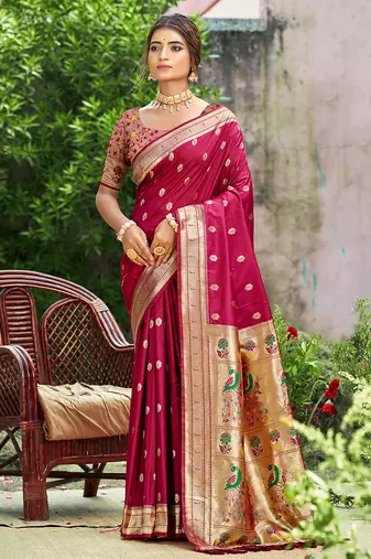 pink silk blend woven work traditional saree