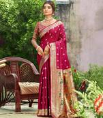 pink silk blend woven work traditional saree