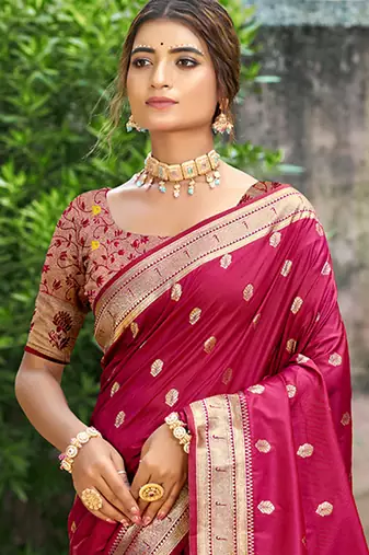 pink silk blend woven work traditional saree