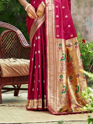 pink silk blend woven work traditional saree 3