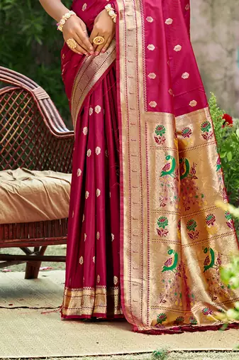 pink silk blend woven work traditional saree
