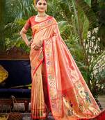red  silk blend woven work traditional saree
