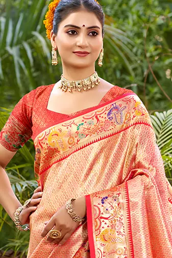 red   silk blend woven work traditional saree