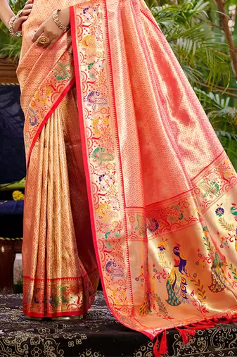 red   silk blend woven work traditional saree