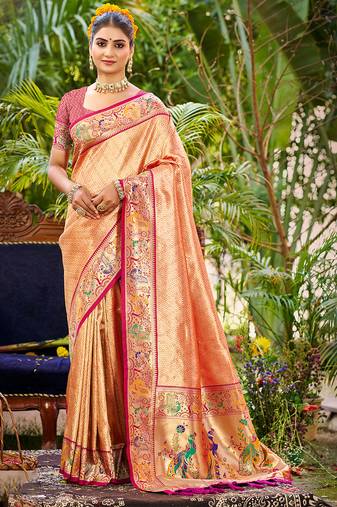 orange silk blend woven work traditional saree