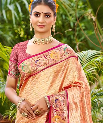 orange silk blend woven work traditional saree 2