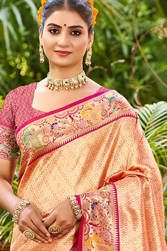 orange silk blend woven work traditional saree