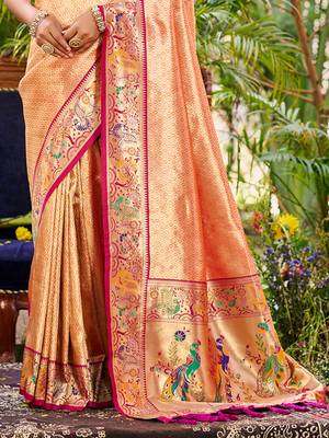 orange silk blend woven work traditional saree 3