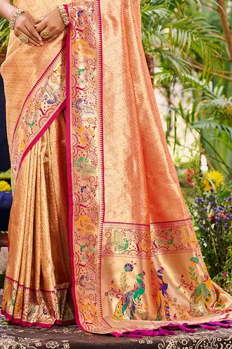 orange silk blend woven work traditional saree