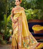 yellow silk blend woven work traditional saree