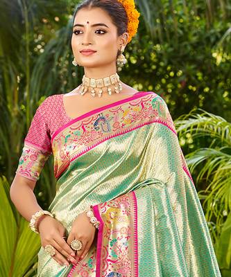 aqua_blue silk blend woven work traditional saree 2