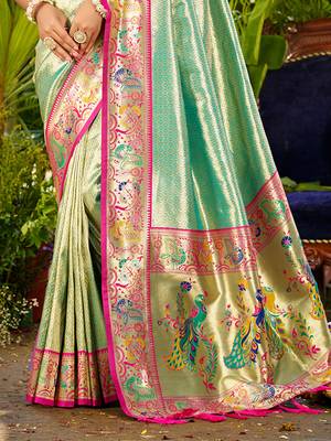 aqua_blue silk blend woven work traditional saree 3