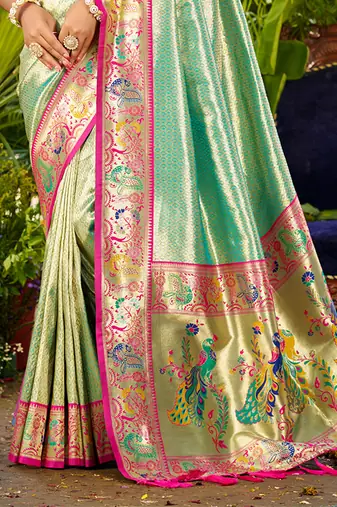 aqua_blue silk blend woven work traditional saree