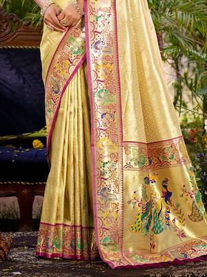 beige silk blend woven work traditional saree 3