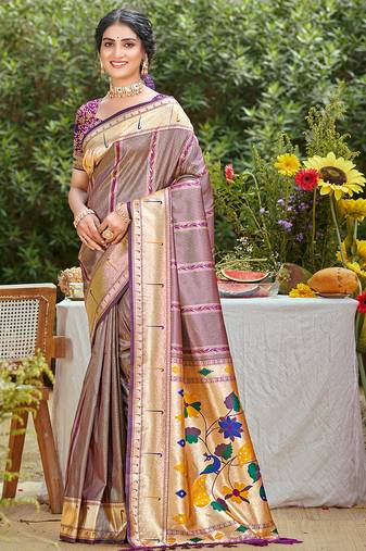 mauve   silk blend woven work traditional saree