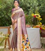 mauve   silk blend woven work traditional saree