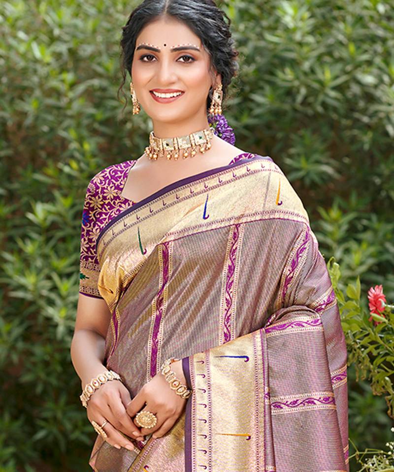 mauve   silk blend woven work traditional saree