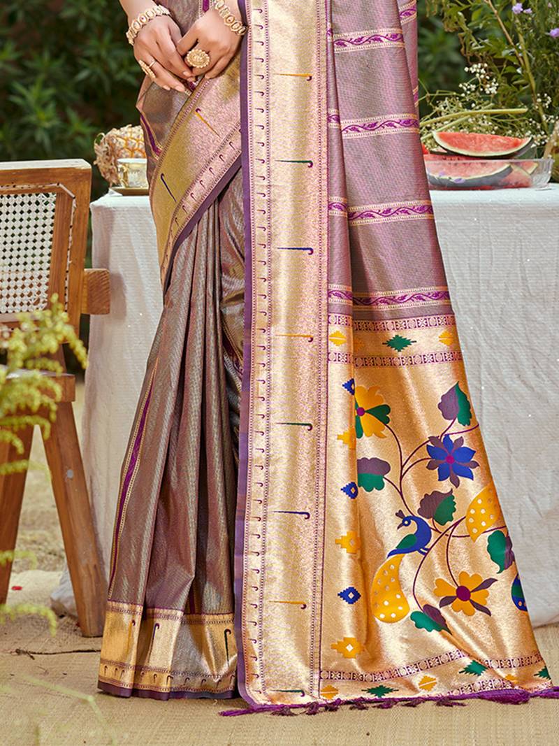 mauve   silk blend woven work traditional saree