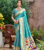 teal green   silk blend woven work traditional saree
