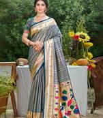 cobalt_blue silk blend woven work traditional saree