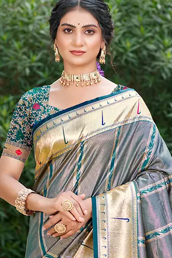 cobalt_blue silk blend woven work traditional saree