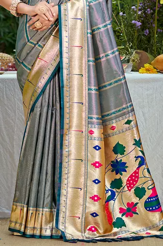 cobalt_blue silk blend woven work traditional saree