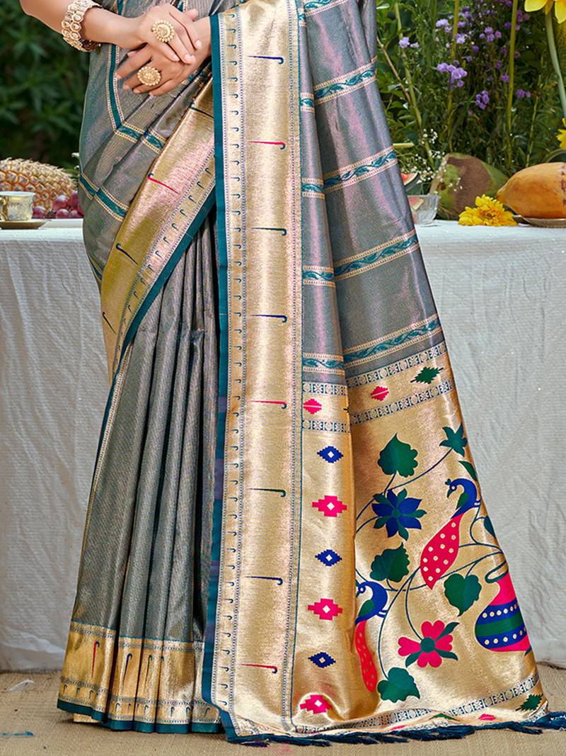 cobalt_blue silk blend woven work traditional saree