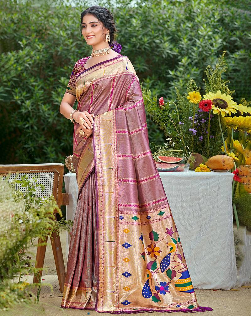 light_purple silk blend woven work traditional saree