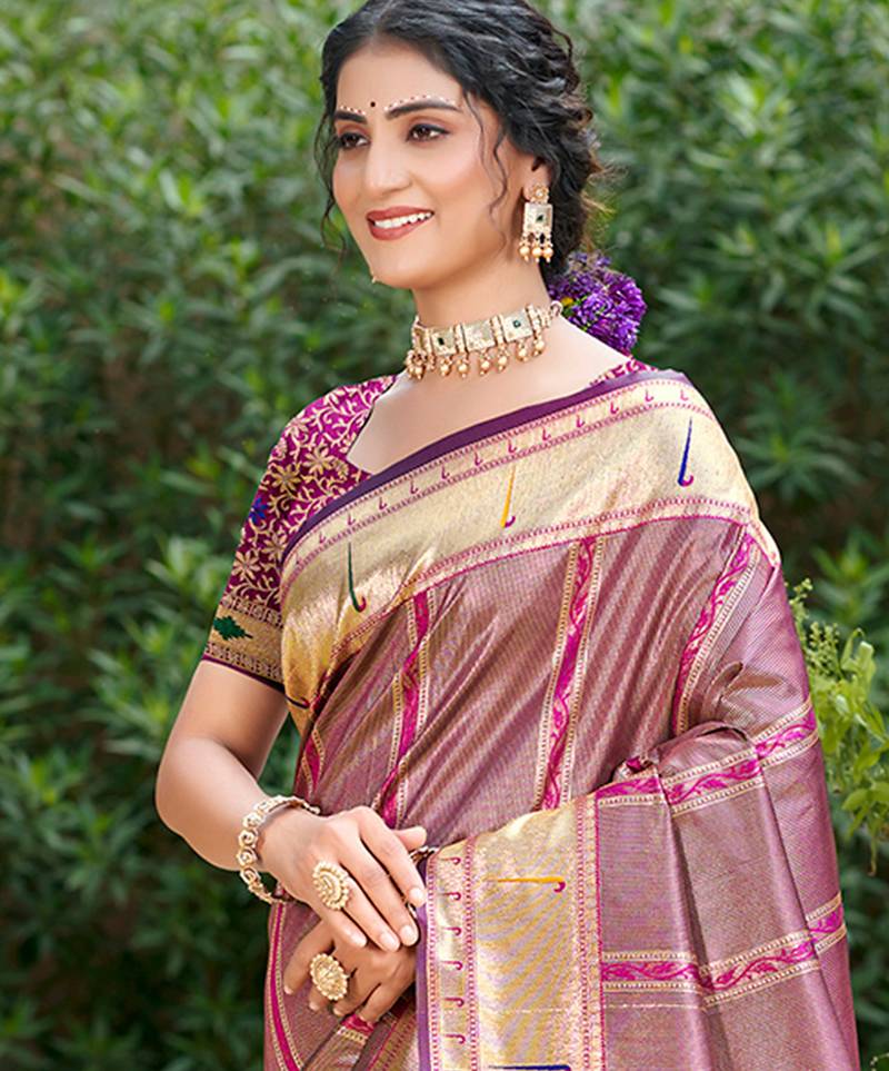 light_purple silk blend woven work traditional saree