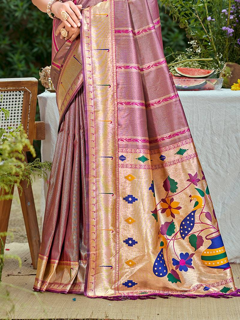 light_purple silk blend woven work traditional saree