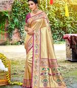 beige silk blend woven work traditional saree