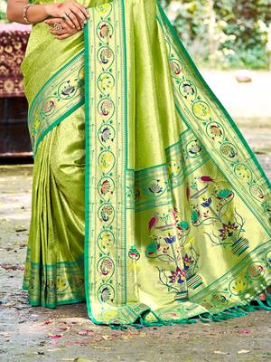 green silk blend woven work traditional saree 3
