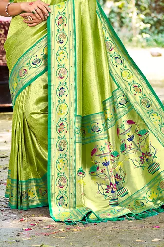 green silk blend woven work traditional saree