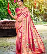 pink silk blend woven work traditional saree