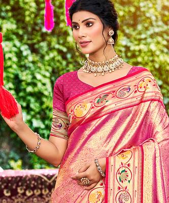 pink silk blend woven work traditional saree 2