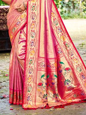 pink silk blend woven work traditional saree 3