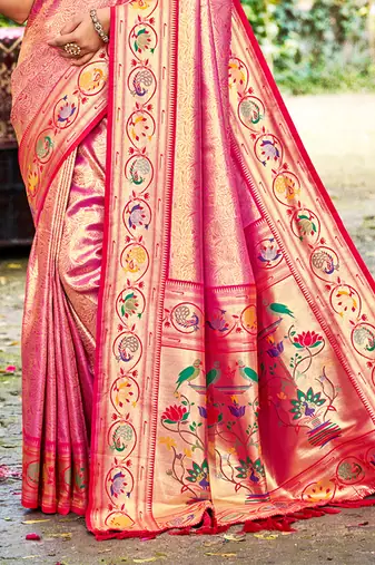 pink silk blend woven work traditional saree