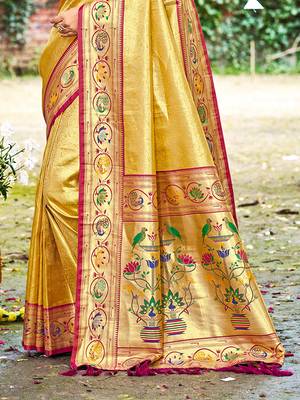 yellow silk blend woven work traditional saree 3